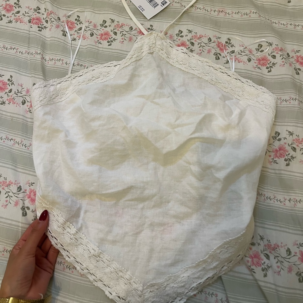 Lace-Trim White Halter Top